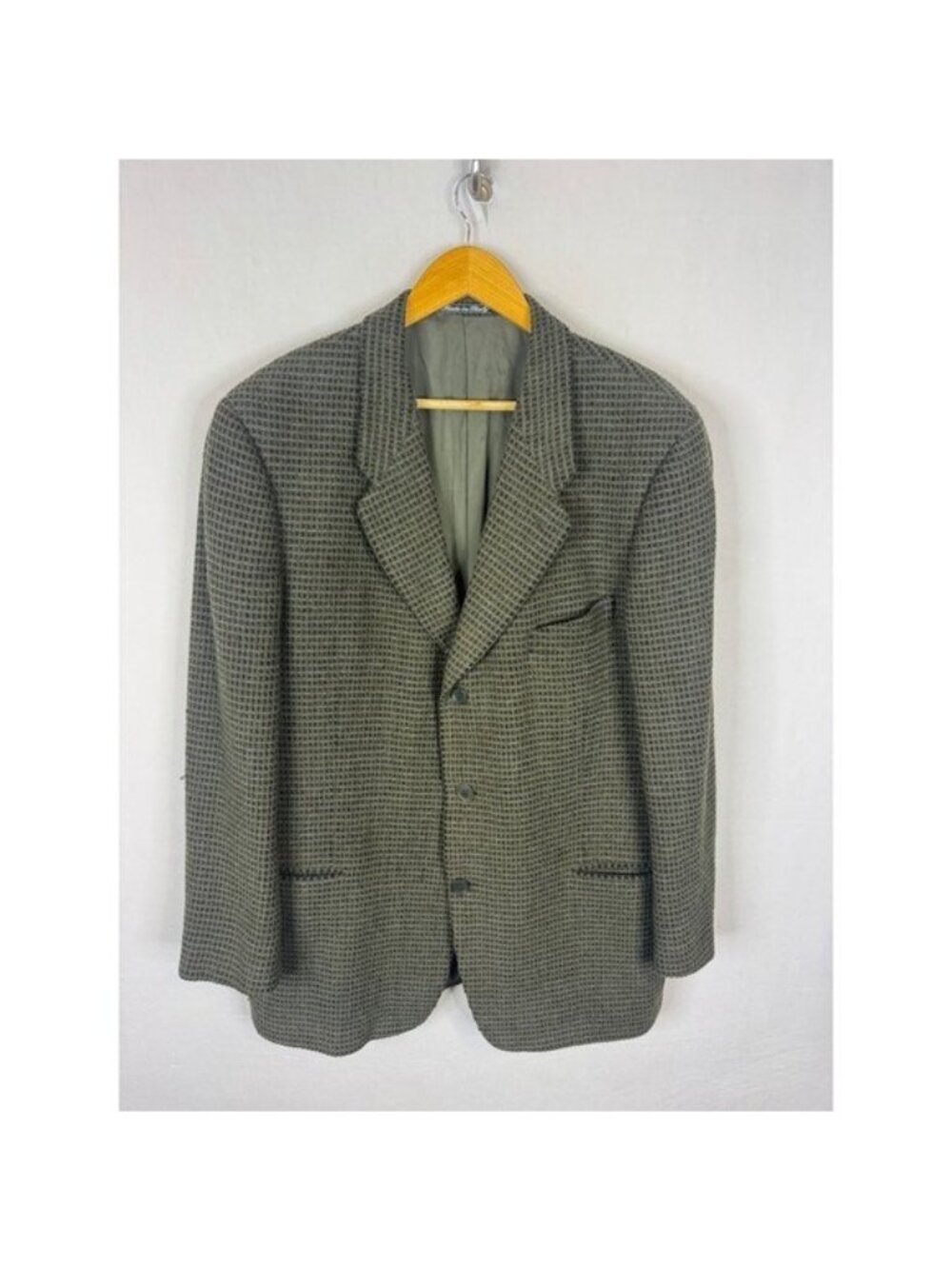Giorgio Armani Le Collezioni Waffle Weave Blazer Wool Cashmere Green 44R Italy